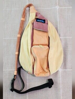 KAVU Colorblock Rope Sling Bag – Pastel Yellow Pink Peach – Outdoor Crossbody